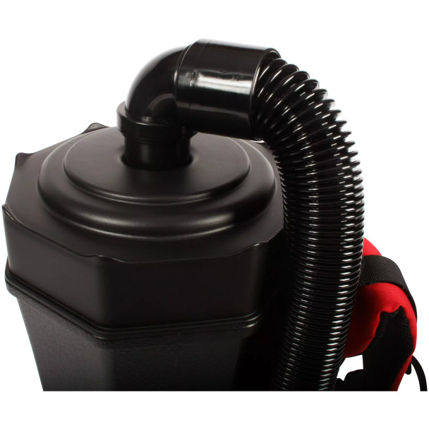 Hose connected into the top of the backpack vacuum.