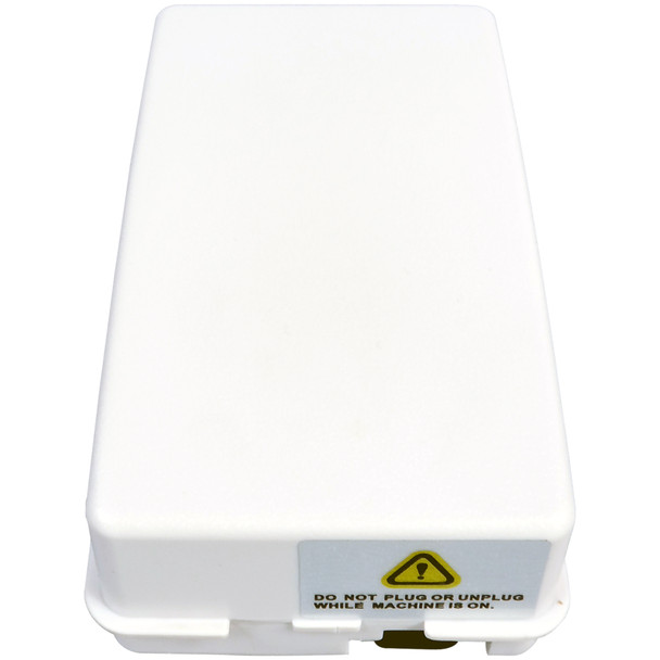 Back view of white lithium-ion replacement battery.