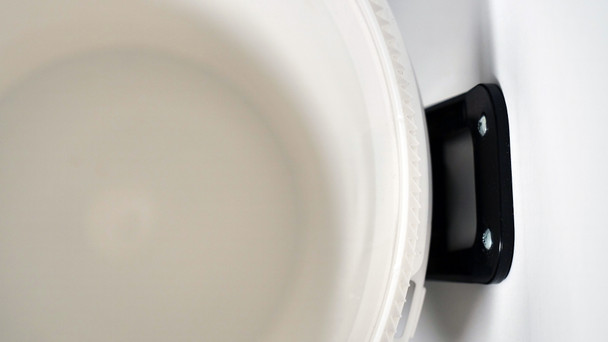 Top view of bucket mounted onto wall.