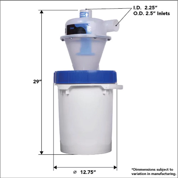 Quick Click 5 gallon separator bucket with dimensions.