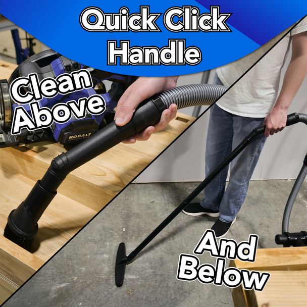 Quick Click handle being used to clean floor and table.