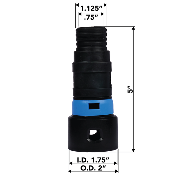 0.75 inch Quick Click adapter with dimensions.