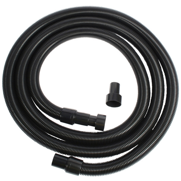 Black vacuum hose, cuffs and tool adapters.