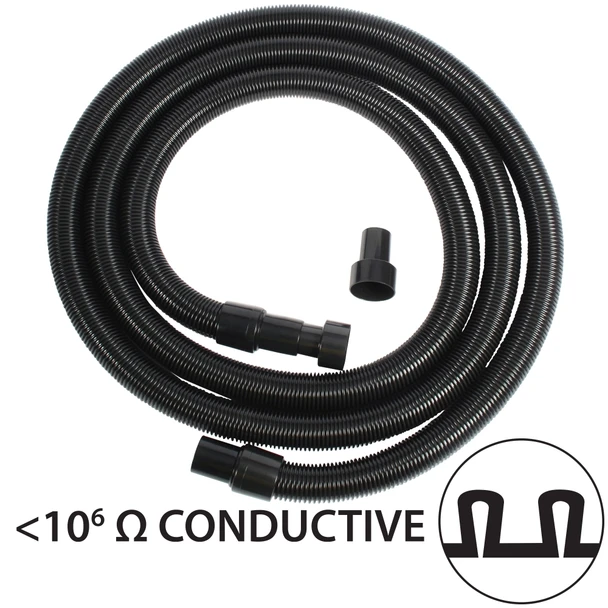 Black ESD antistatic vacuum hose, cuffs and tool adapters.
