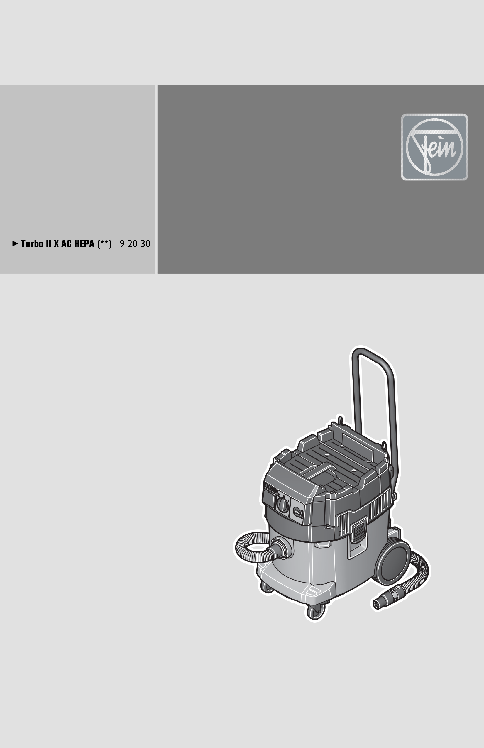 The cover of the FEIN Turbo II X AC HEPA Vacuum Manual.