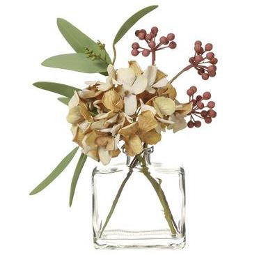 Cream and Mauve Hydrangea in Glass Vase  8"