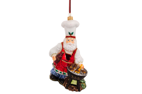 Huras Family Santa BBQs All Summer Long European Blown Ornament