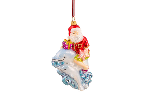Huras Family Dolphins Giving Santa a Lift Ornament  