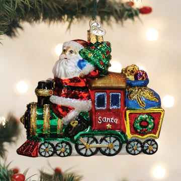 Old World Santa On Locomotive Ornament 