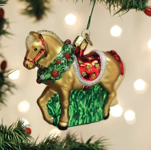 Old World Horse With Wreath Ornament