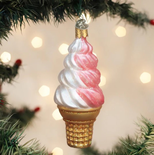 Strawberry Swirl Soft Serve Ornament