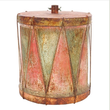 Drum Tree Stand Antiqued Red/Green 23.5"