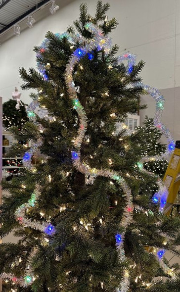 Silver Iridescent Tinsel with 100 Multicolor Superbright LED Cascading Lights 6.5'