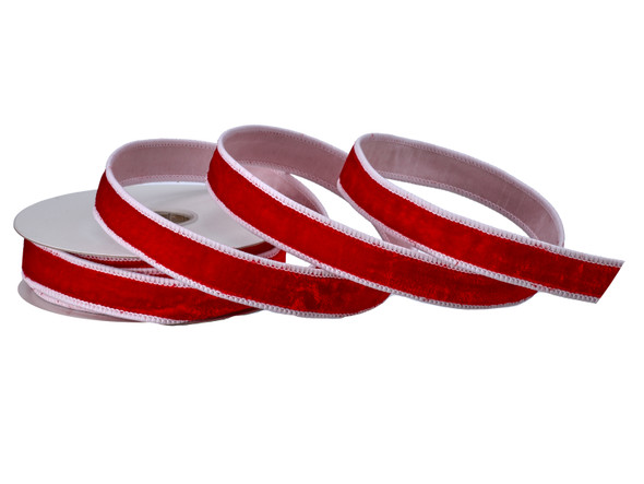 Red And White Velvet Ribbon With Piping Edge 1"X10Y