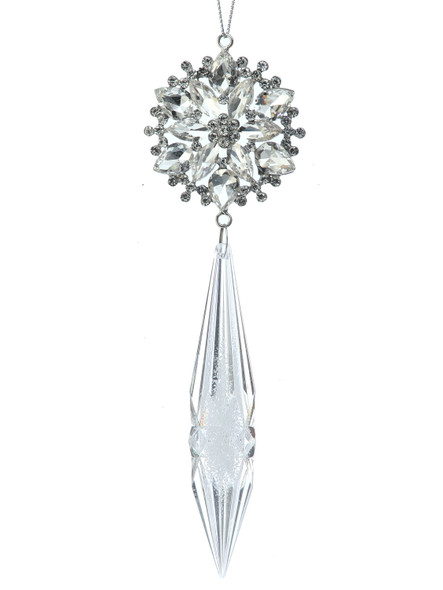Clear Jewel Flurette With Crystal Drop Ornament 7"