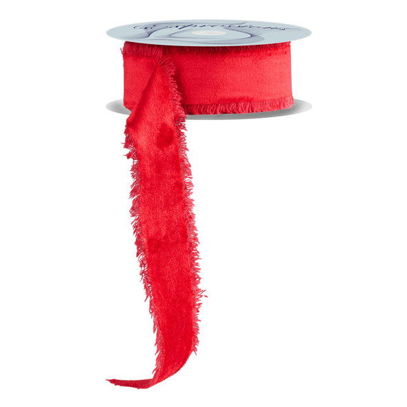 Frayed Edge Red Velvet Ribbon, No Wire 1.5"x 10yds