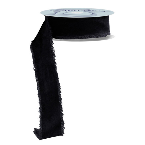 Frayed Edge Black Velvet Ribbon, No Wire 1.5"x 10yds