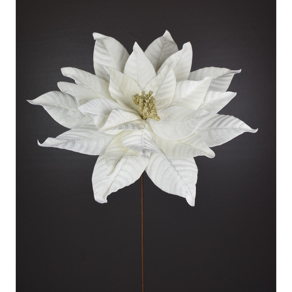 Giant Velvet Poinsettia Stem Ivory 22"