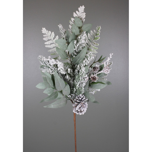 Snowy Natural Flocked Pine With Cone Spray