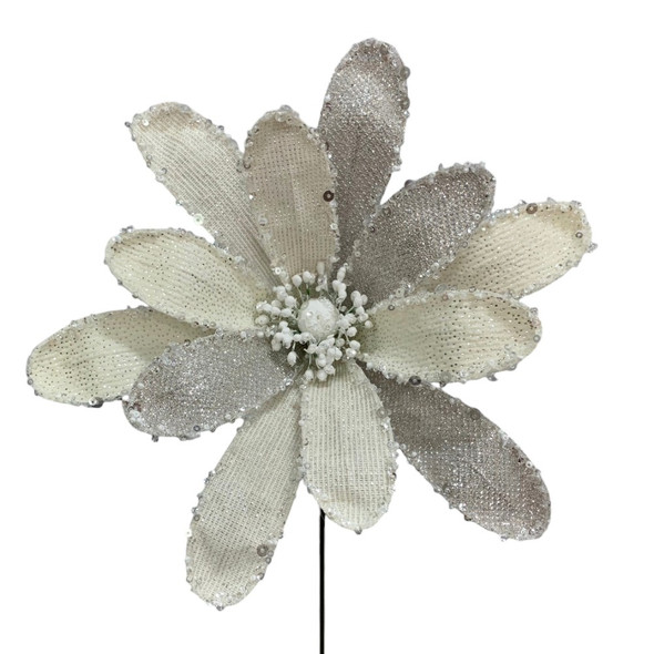Glittered Magnolia Stem Plat Cream 12"