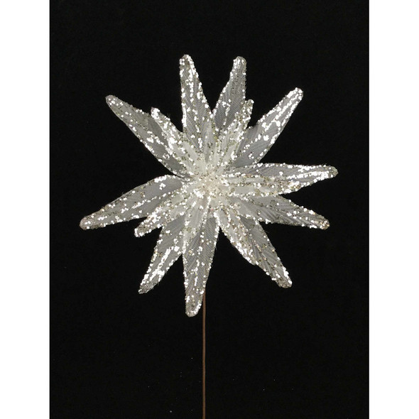 Sequins And Sheer Poinsettia Stem White 15"