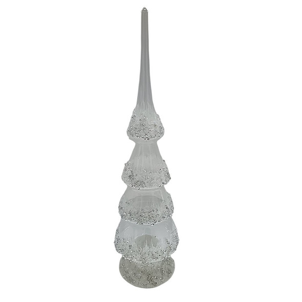 Christmas Glass Snow Tree Tabletop White Silver 18"