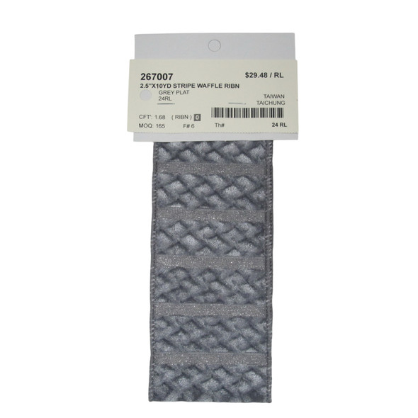 Stripe Waffle Ribbon Grey Platinum 2.5" X 10Yds
