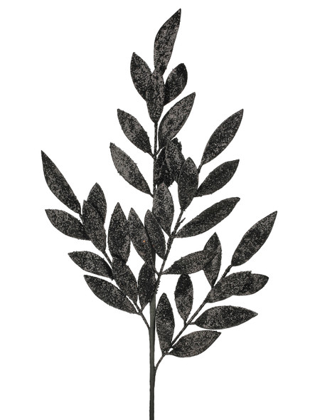 Glitter Black Laurel Leaf Spray 30"