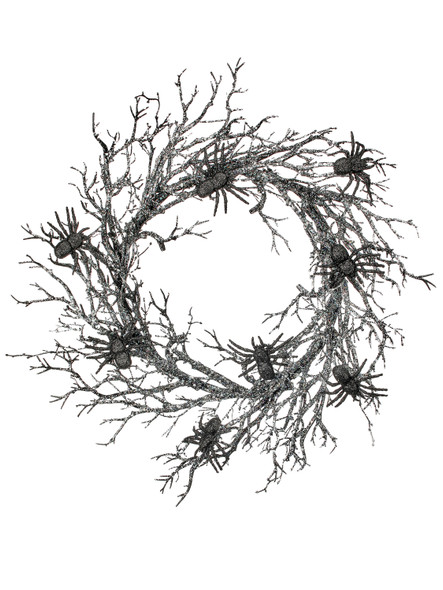 Glitter Branch Spider Wreath 28"