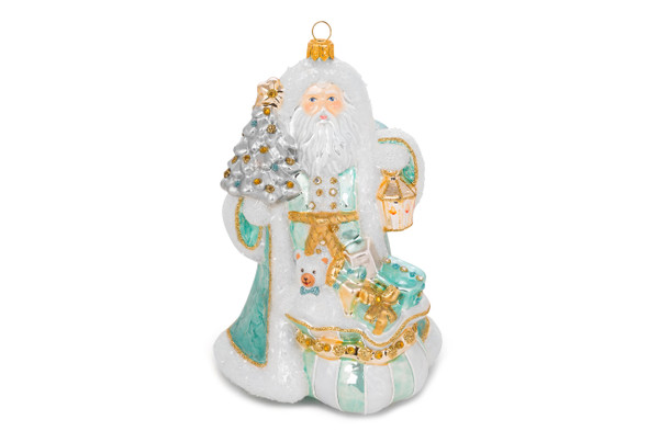 Huras Family Turquoise and Gold Splendid Santa Ornament