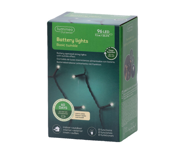 LED Durawise Warm White Battery Operated 96 Count Light Set 23 ft. with Black Wire