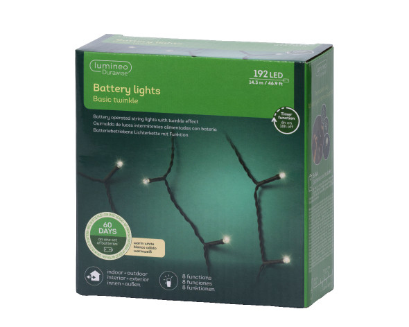 LED Durawise Warm White Battery Operated 192 Count Light Set 47 ft. with Black Wire