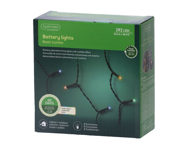 LED Durawise Multi Battery Operated 192 Count Light Set with 47 ft Black Wire