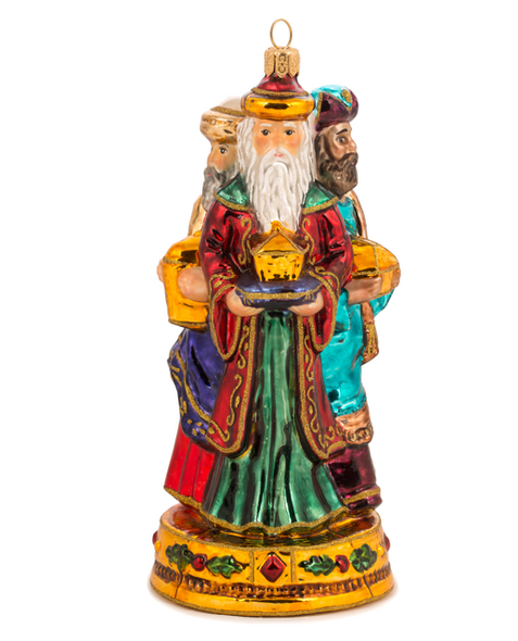 Huras Family Three Wisemen on a Pedestal European Blown Ornament