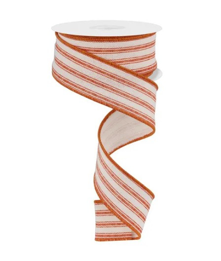 Ivory/Dark Orange Stripe Ribbon 1.5" X 10yd