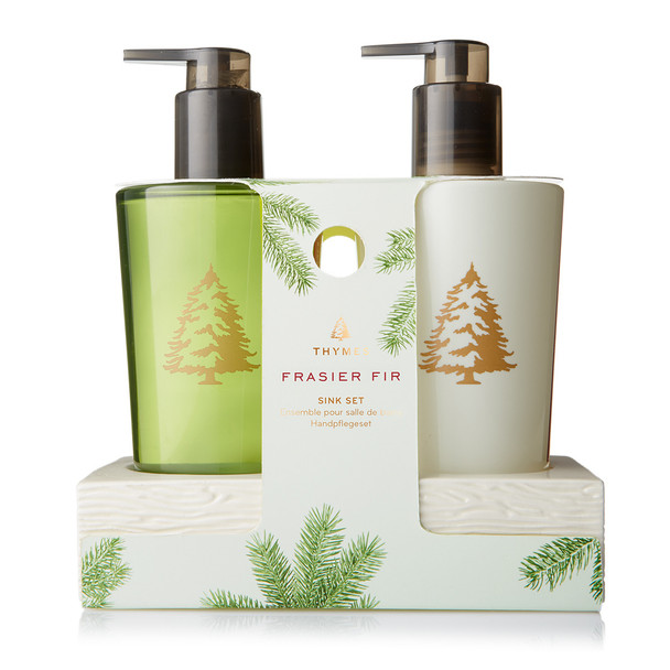 Thymes Frasier Fir Sink Set w/Ceramic Caddy  8.25 oz. each  