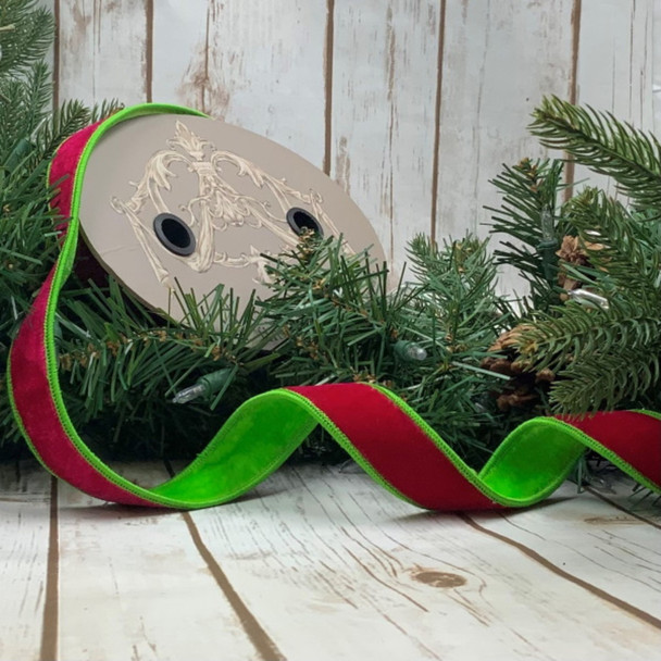 Bright Green and Hot Pink Velvet Ribbon