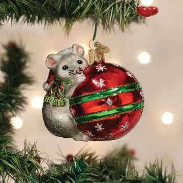 Old World Playful Christmas Mouse Ornament  