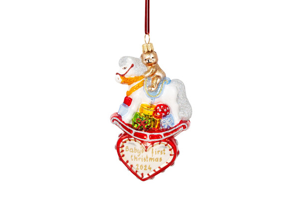 Huras Family Rocking Horse on Heart (no date), red Ornament