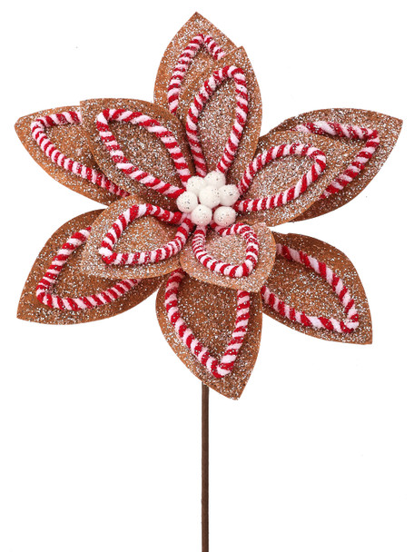 Sugar And Spice Poinsettia Stem Brown Red And White 22"