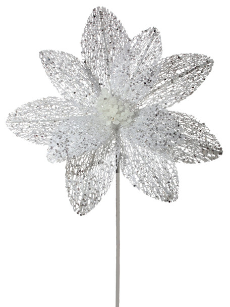 White Glitter Net Poinsettia 22"