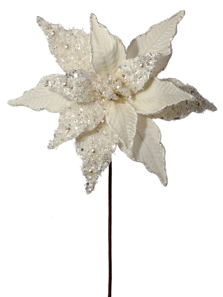 Ivory Velvet With Pearl Poinsettia 22"