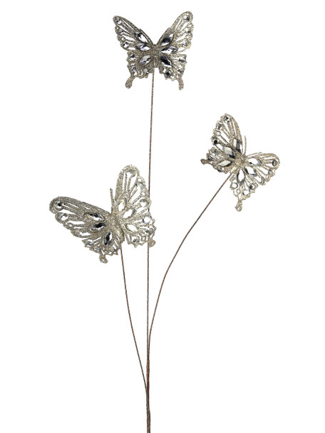 Winter Jewel Platinum Butterfly Spray 32"