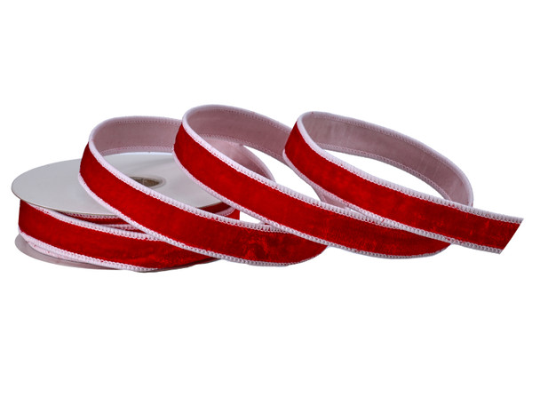 Red And White Velvet Ribbon With Piping Edge 1"X10Y