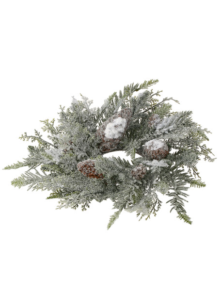 Snowy Pine And Cedar Candle Ring 14"