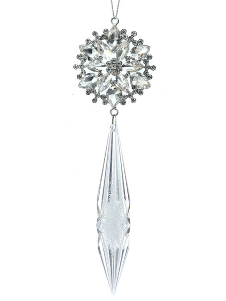 Clear Jewel Flurette With Crystal Drop Ornament 7"