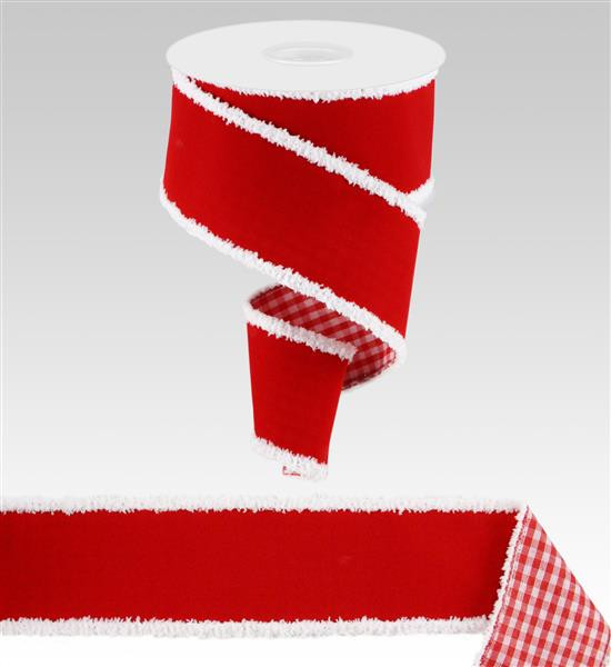 Gingham Fused Back Red/White Velvet Ribbon 1.5"x 10yds