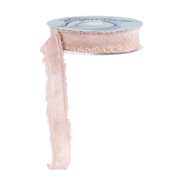 Natural Frayed Edge Velvet Ribbon, No Wire 1"x 10yds