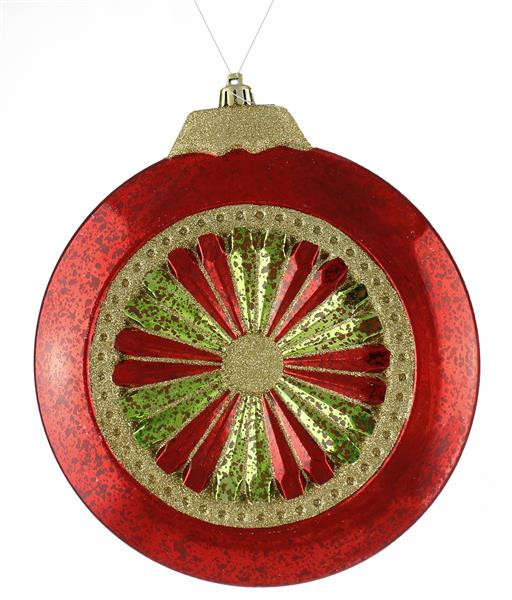 Antique Look Daisy Disc Ornament Red, Lime  and Gold 8"