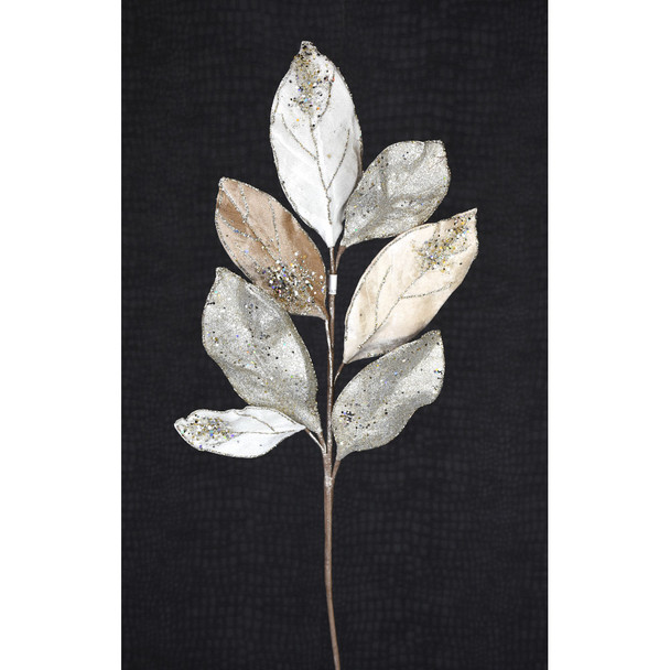 Magnolia Leaf Jewel Glittered Spray Champagne Platinum 33"